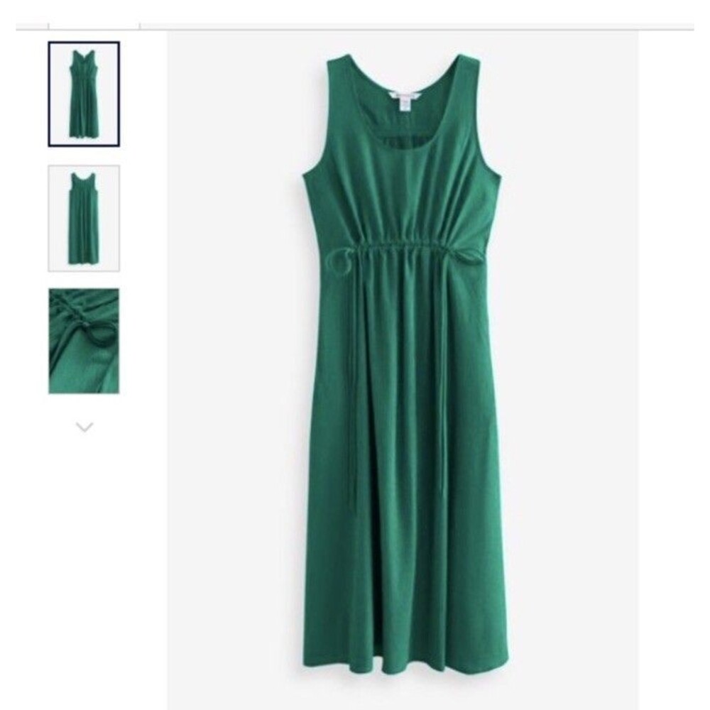 Athleta Echo Dress Emerald Green Sleeveless Midi Drawstring Waist Athleisure M 8
